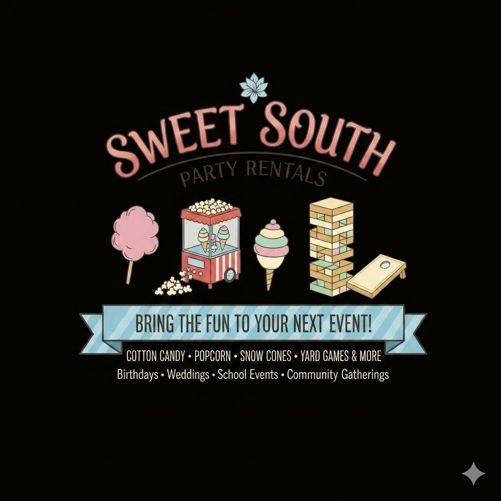 Sweet South Party Rentals Logo - Inflatable Movie Screens and Giant Yard Games Daphne AL