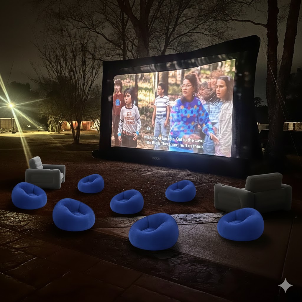 Inflatable movie screen with blow-up seating package rental Baldwin County AL